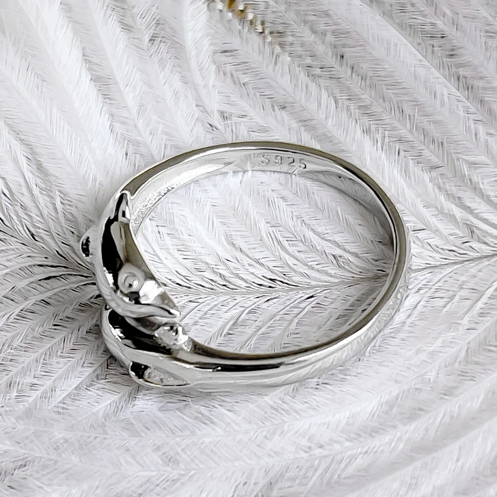 Anillo de plata de ley S925 para niñas, bonito anillo de delfín, joyería de moda, regalos