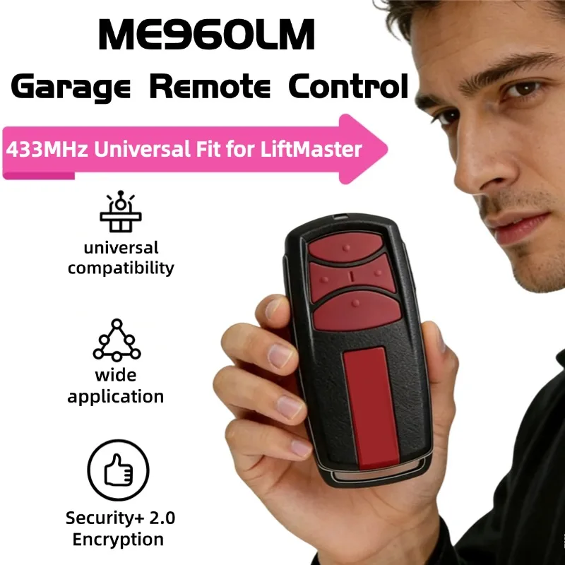 Compatible with LiftMaster 3-Button 433MHz Keychain Transmitter Garage Door Remote Control Universal Security+ 2.0 Opener Remote
