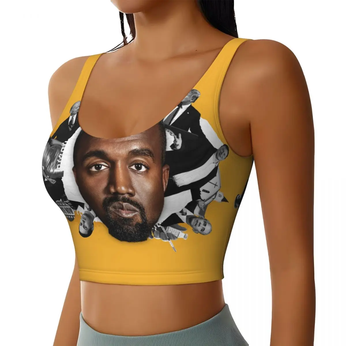Custom Funny Kanye West Meme Workout Crop Tank Tops for Women Rapper Music Producer Yoga Sports Bras