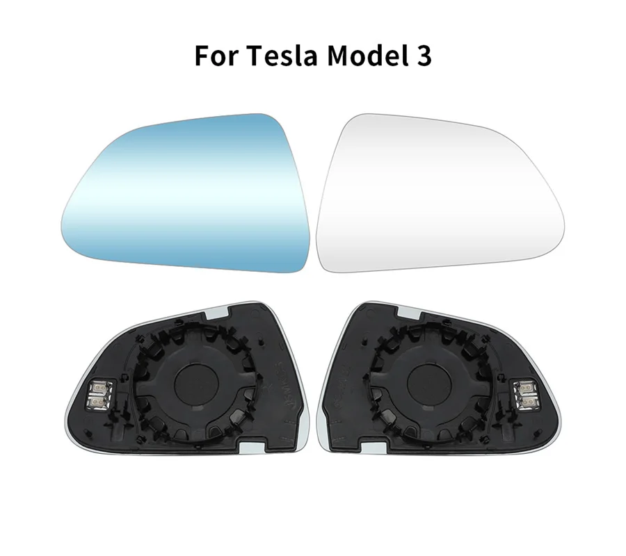 For Tesla Model 3 / Model Y Car Wide Angle Mirror Heat Waterproof Anti Glare Large Vision Rearview Glass Lens A Pair