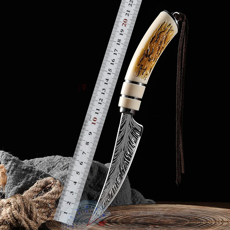 Damascus steel textured fruit knife, kitchen knife, sharp and pointed curved forged small curved knife, gift box for gift knives