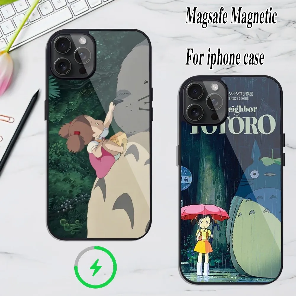 Anime Cartoon T-Totoros B-Black Phone Case For iPhone Magesafe Magnetic 12 13 15 11 Mini 14 Max Pro Plus Shell