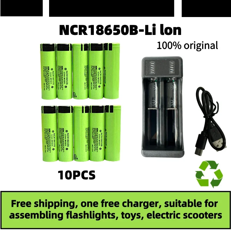 

Free Shipping 100% lithium-ion 35E original new NCR18650B 3.7V 3400mAh for flashlight USB 18650 rechargeable battery