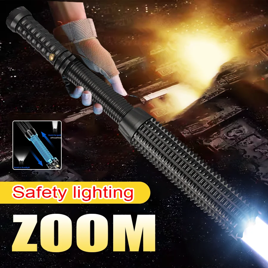 Baseball Bat LED Flashlight AluminumAlloy Focusable Zoomable Super Bright Self Defense Mace Light Tactical Baton Emergency Torch