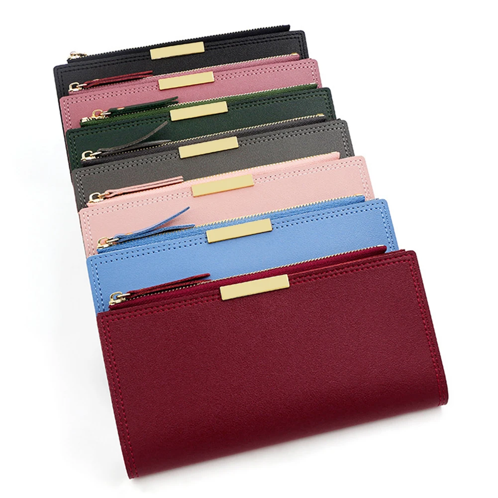 Long PU Leather Wallet Large Capacity Zippered Small Money Pouch For Adults Teens