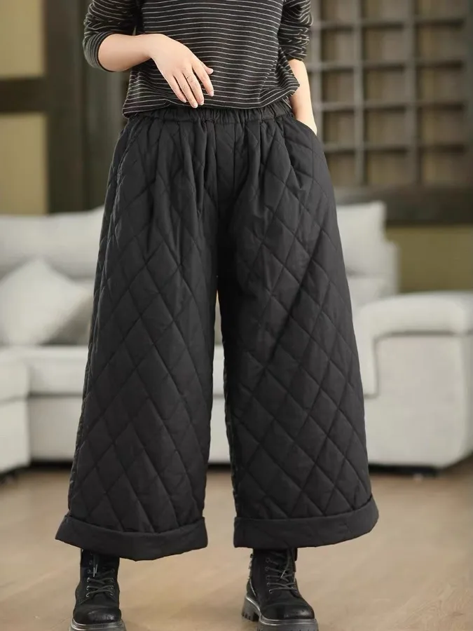 الرجعية القطن واسعة الساق السراويل النسائية الفنية عارضة عالية الخصر الماس نمط فضفاض صالح مستقيم أنبوب السراويل للسيدات