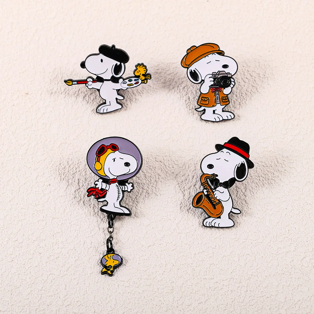 Cute Cartoon White Puppy Dog Enamel Pins Kawaii Artist Musician Character Brooch Badge for Backpack Jacket Decor Collection Gift