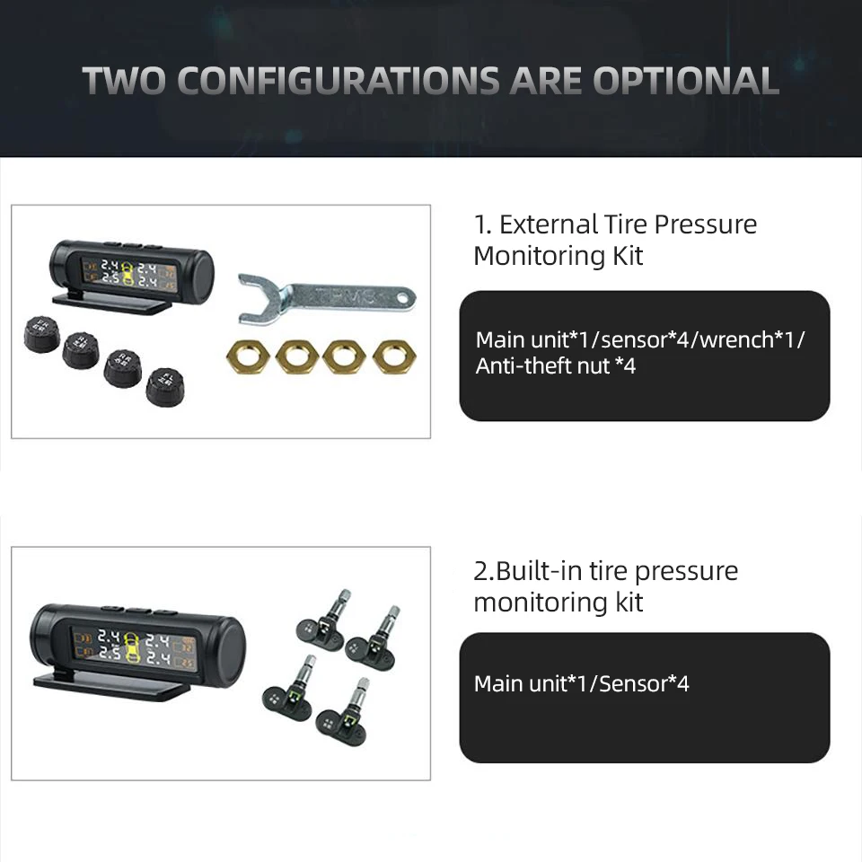 Yangood TPMS Alarma de monitoreo de presión de neumáticos Monitoreo en tiempo real Pantalla con precisión Alarmas de seguridad Fácil instalación