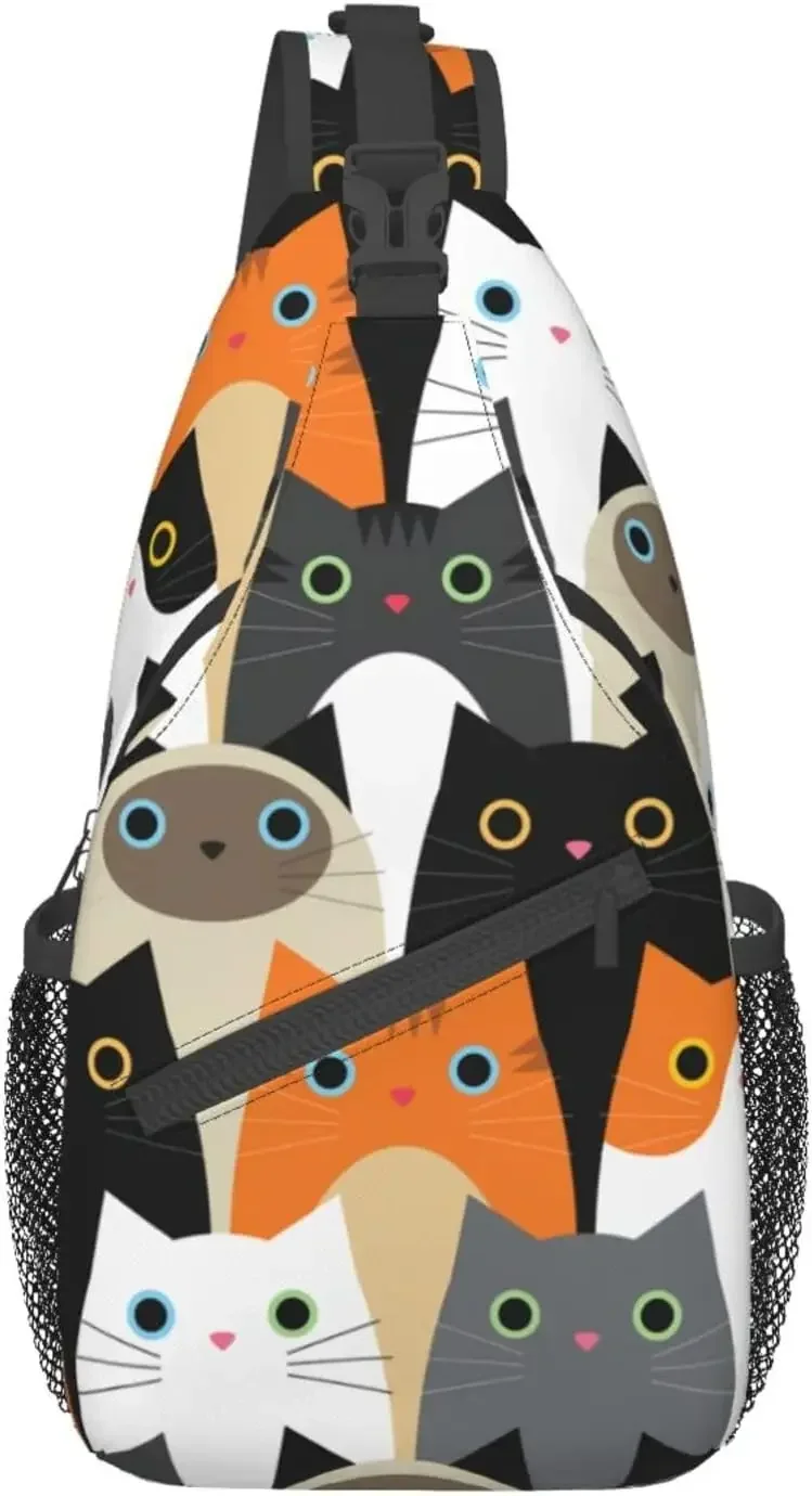 Cute Cats Sling Bag For Women Men, Funny Cat Crossbody Bags Backpack Casual Shoulder Daypack Chest Bag For Travel Hiking Runner