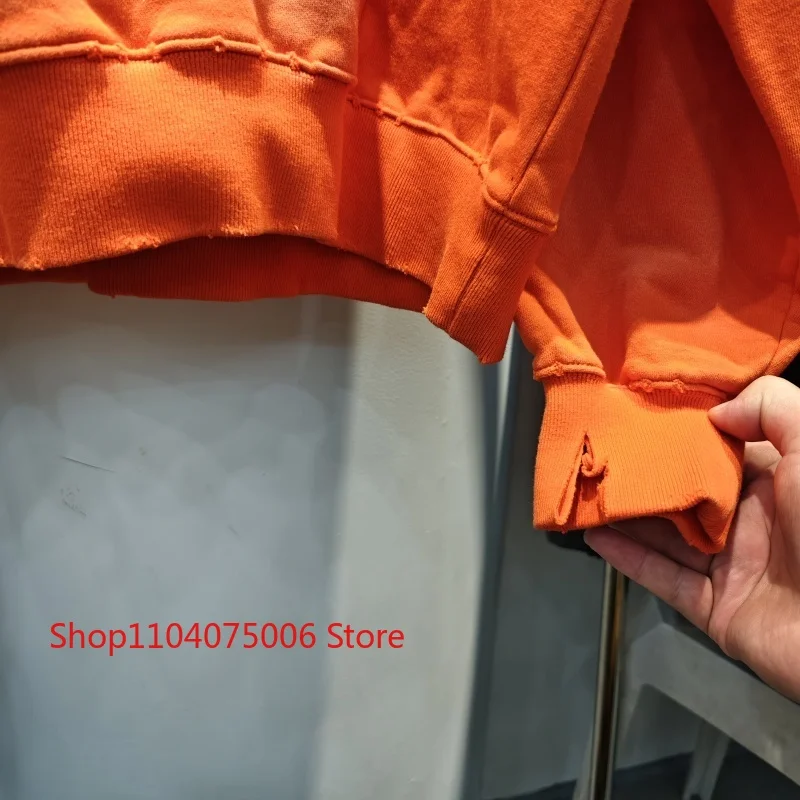 سترة بقلنسوة فضفاضة من القطن باللون البرتقالي القديم، ملابس شارع مطبوعة بأحرف بسيطة