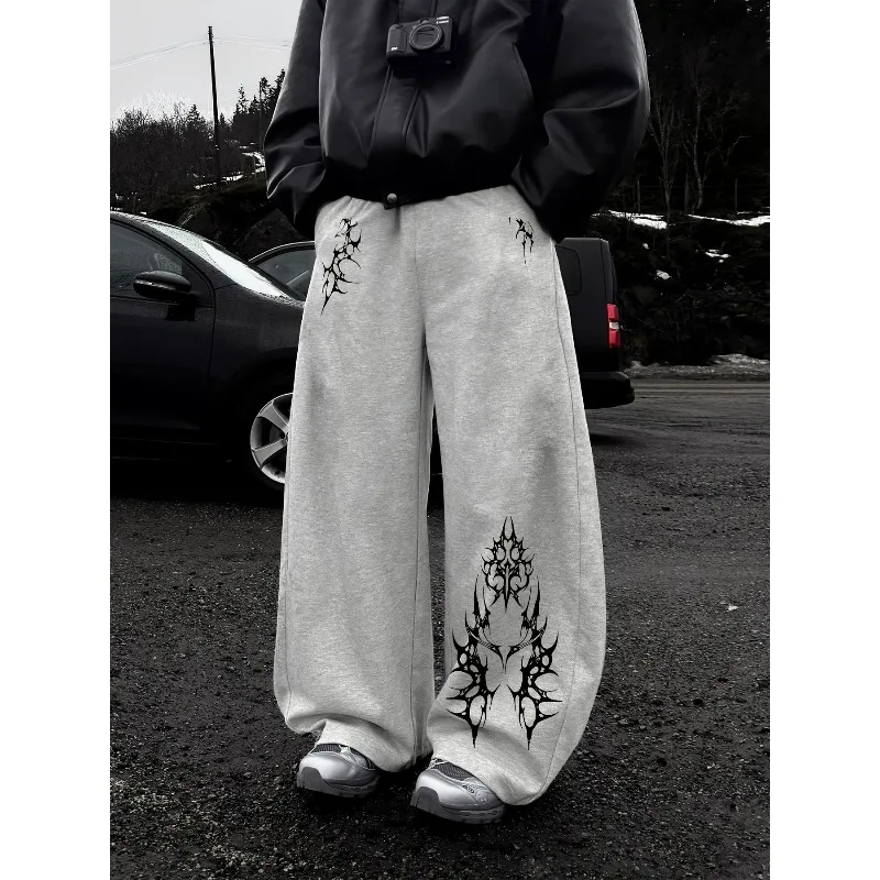 Men'S Gothic Horde Thorn Printed Wide Leg Sports Pants, Street Loose Casual Trousers, Suitable for All Seasons, Men'S Fashion