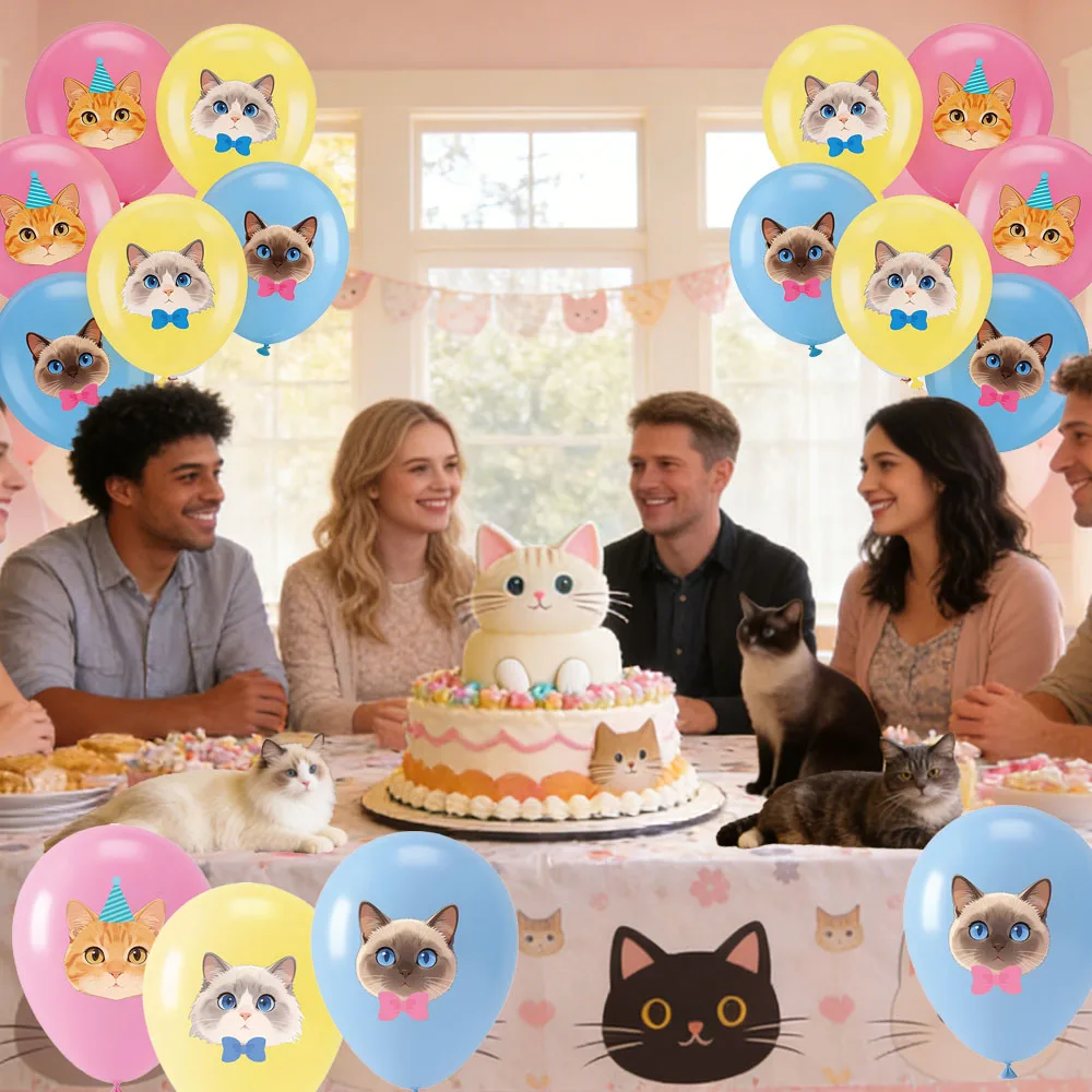 Katzen-Latexballons, 12 Zoll, niedliche Kätzchenballons für Kindergeburtstage, Babypartys, Partydekorationen mit Haustier-Katzen-Thema – Detail 6