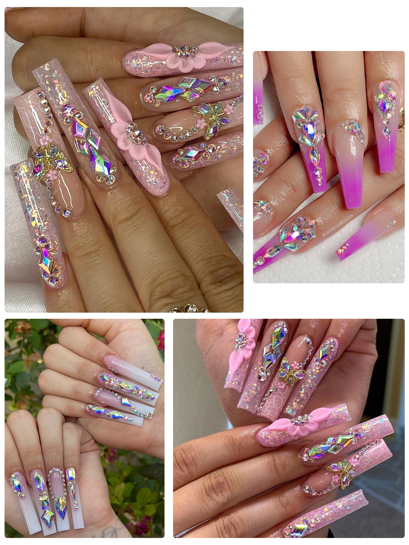 100 pezzi di strass per nail art, cristallo super glitterato, dimensioni miste, non hot fix, fondo piatto, strass in vetro 3D per strumenti per nail art fai da te