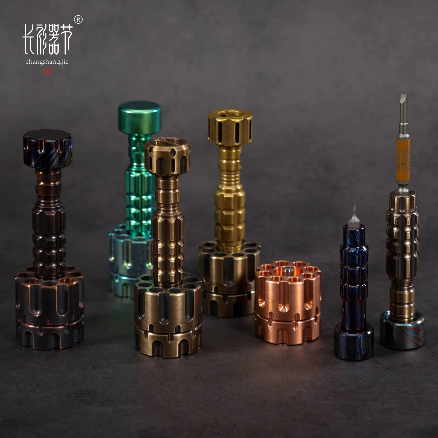 CSQJEDC Copper Brass Damascus EDC Fingertip Screwdriver EDC Multifunctional Decompression Toy