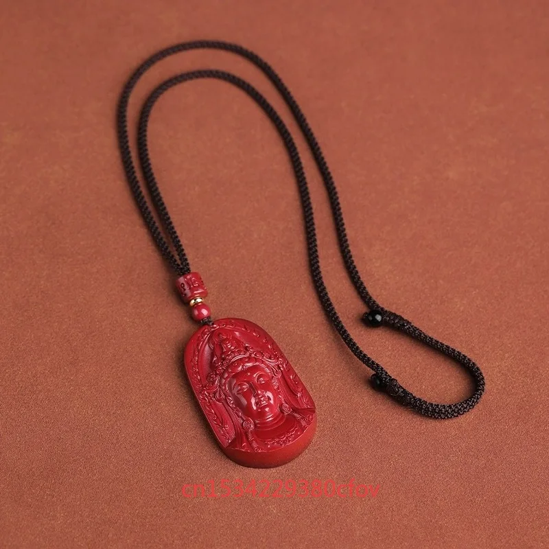 Luxury Red Cinnabar Guanyin Pendant Double-sided Carving Natural Genuine Women's Jewelry Accessories Energy Gift Best Seller