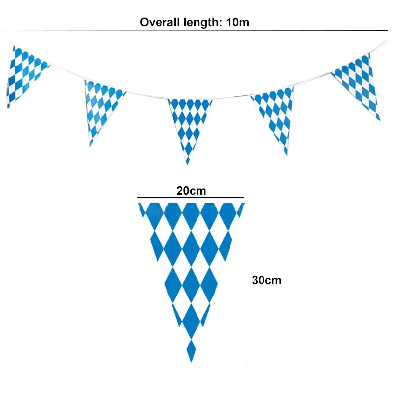 10 Meter blau weiß Gitter Kunststoff Banner Flagge Deutsch Bier Festival Wimpel für Bar Oktoberfest Themen Party Dekorationen – Detail 3