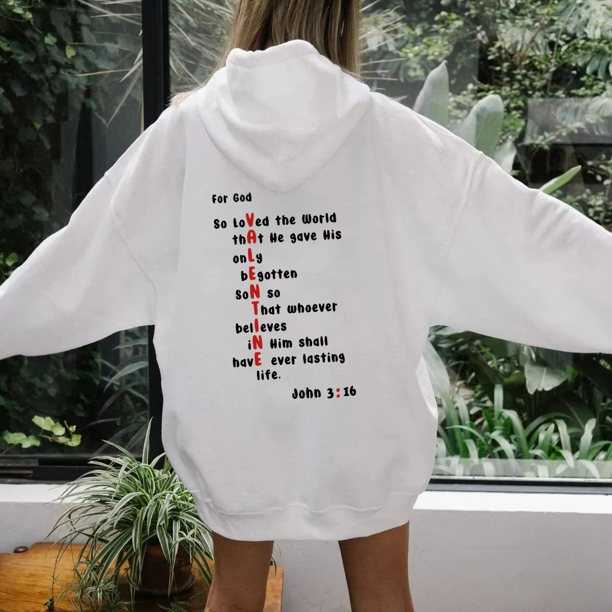 

For God So Loved Colored Back Print Hoodies Valentine Bible Verse Pocket Hooded Women Casual Cotton Christian Tumblr Hoodie