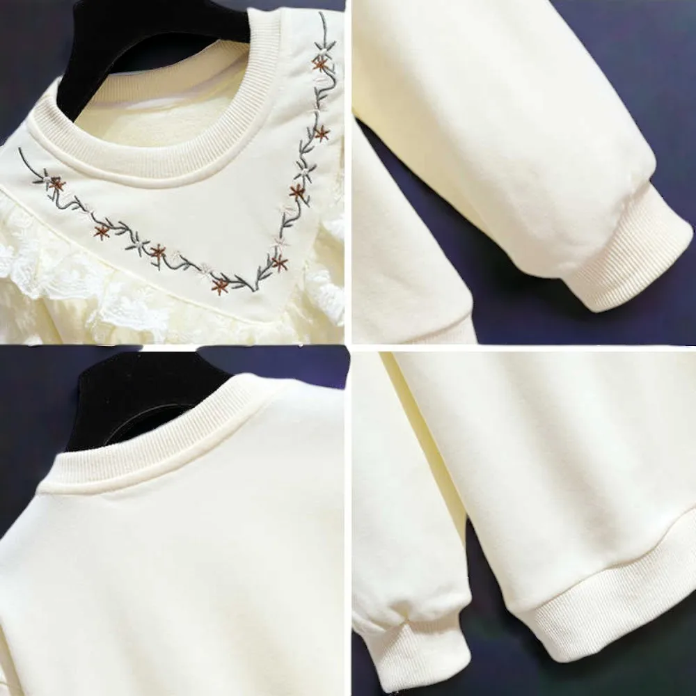 Baby Kids Outfits Floral Sweatshirts for Girl Shirts School Uniform Teens Lace Flower Children Clothes Tops 3 5 7 9 11 13 Years image 5