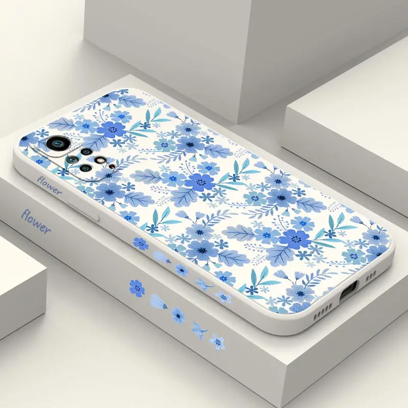 Blue Floral Silicone Phone Case For Xiaomi Redmi Note 11 12 10 9 11 Pro Plus 10 Pro 11 Pro 9S 12S 11S 10S 12 Pro Plus 9T Cover