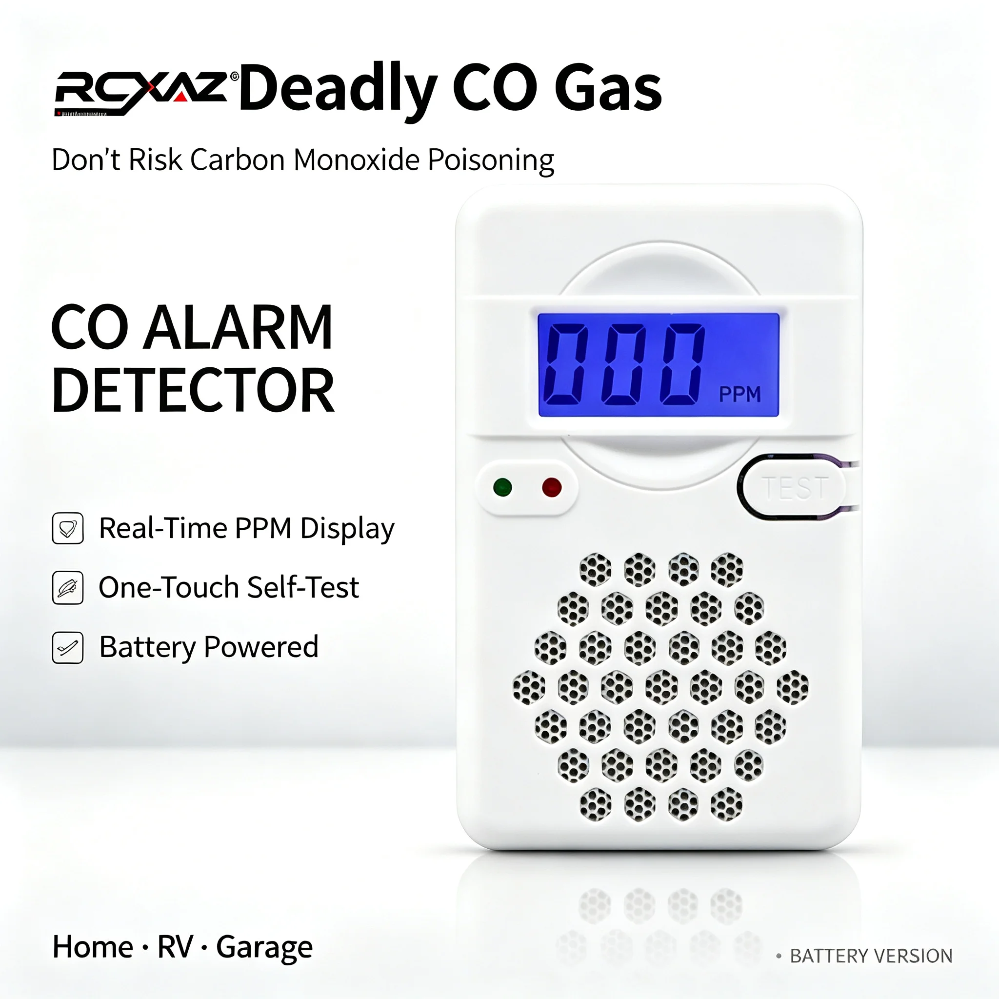 RCXAZ Independent CO Alarm Sensor Carbon Monoxide Detector High Sensitivity LCD Display Warning for Home Office Kitchen