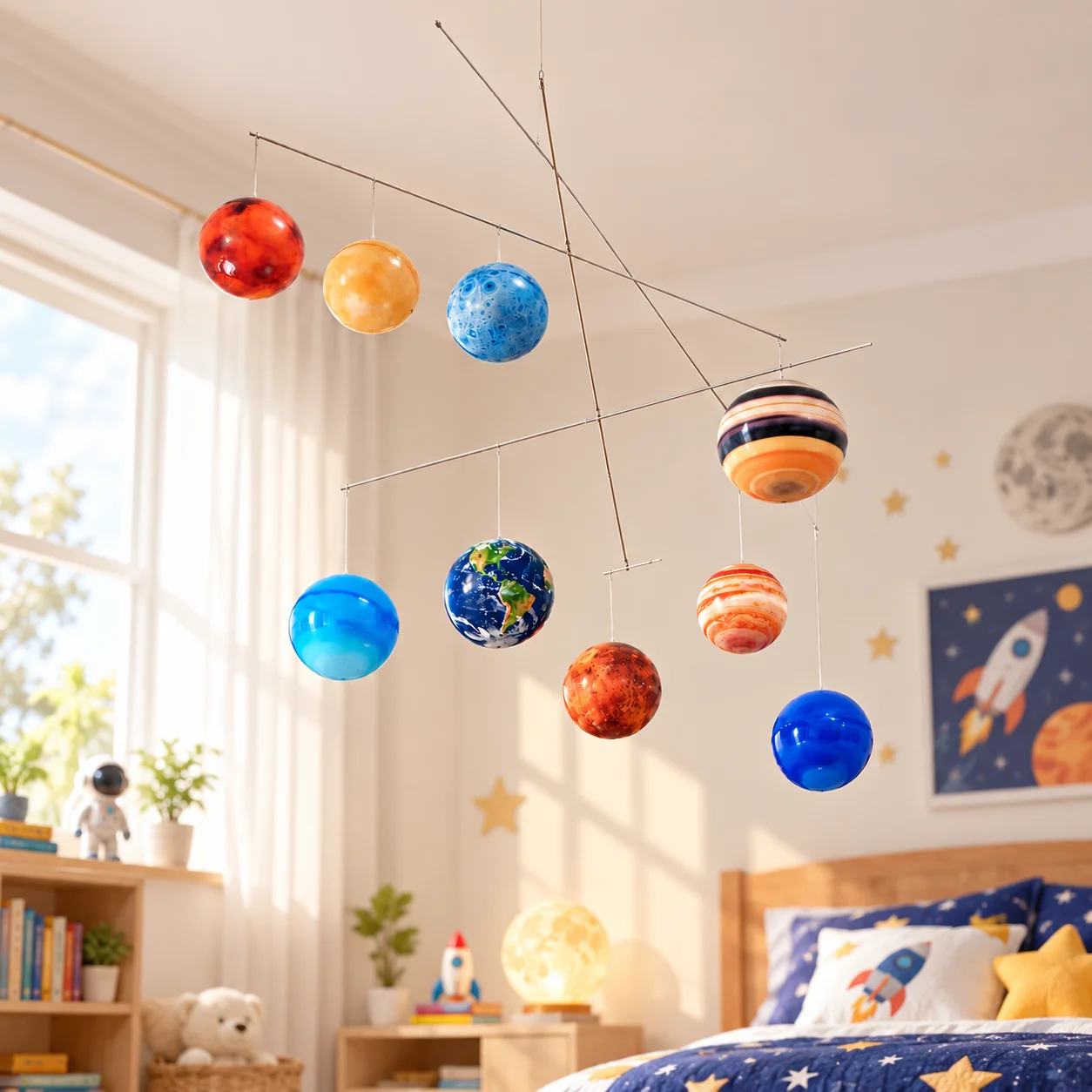 DIY Solar System Planet Hanging Mobile Kinetic Balance Pendant Space Theme Kids Room Bedroom Ceiling Ornament Home Decoration