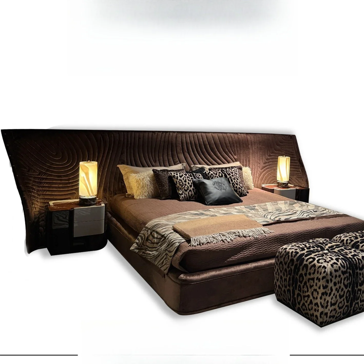 Wide screen bed, curved fabric bed villa furniture