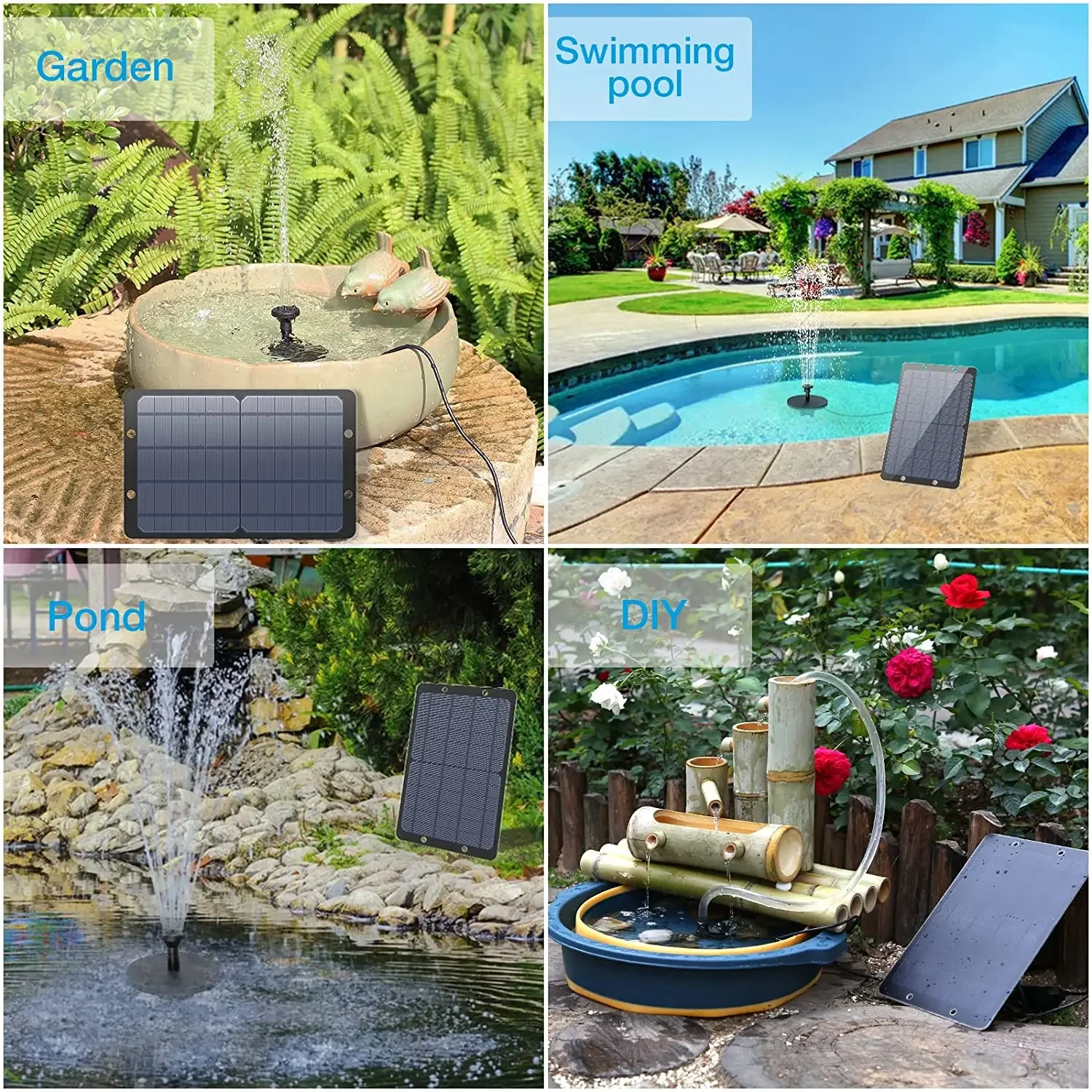 DIY 9W  Solar Water Fountain for Garden Decorate with Nozzles Water Pipe for Bird Bath Solar Powered Outdoor Fountain for Ponds