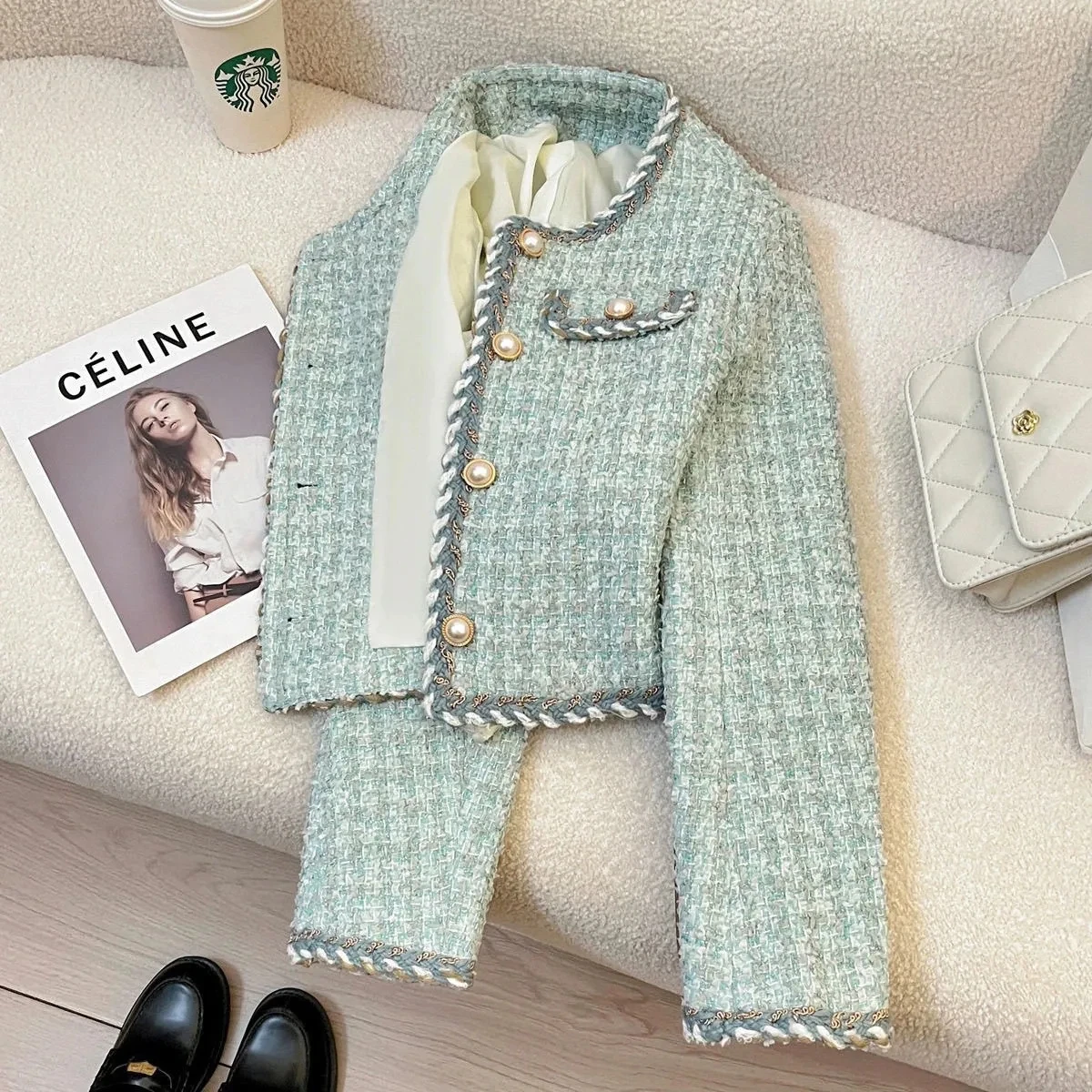 Exquisite Coarse Tweed Small Fragrant Style Short Coat Women's Spring Autumn 2026 New Round Neck Socialite Jacket Casual Top
