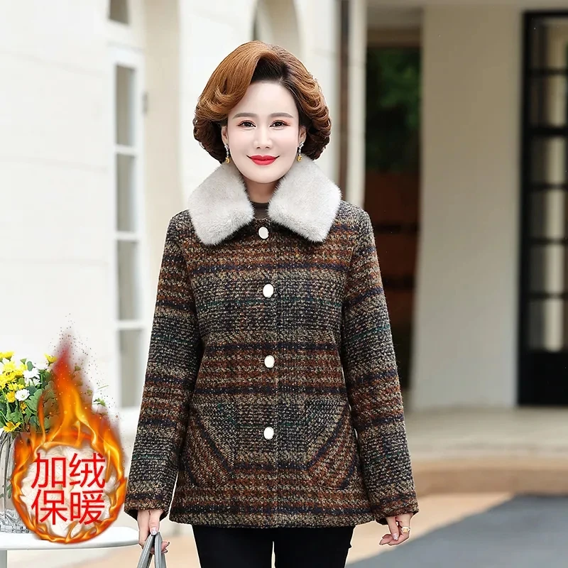 Lovepeapomelo Traf Coat Plaid Regular Polyester Pockets High Street Senior Wool Blends Woman Clothing New Product