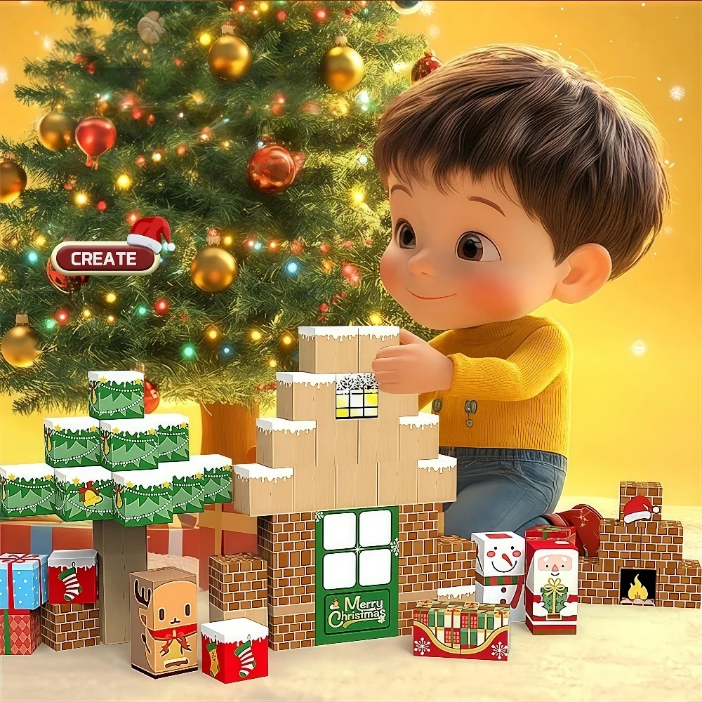 

Educational Magnetic World Tiles Christmas Santa Claus Scene Building Model DIY Assembly Bricks STEM Creative Toy Gift For Kids