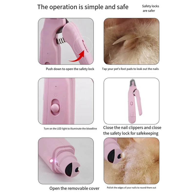 Pet LED Nail Clipper Charging Port Nail Polisher And Clipper For Cats And Dog 2-In-1