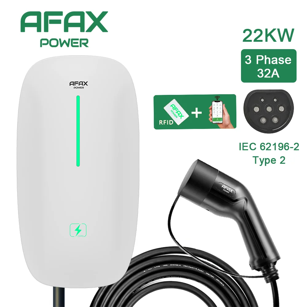 AFAX POWER Wallbox 7kW/11kW/22kW AC Charger for Electric Car Type2 EN IEC62196 220V 380V EV Charging Stations 16A 32A with APP