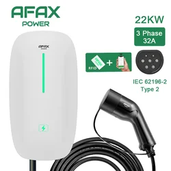 AFAX POWER Wallbox 7kW/11kW/22kW Ładowarka sieciowa do samochodów elektrycznych Type2 EN IEC62196 220V 380V Stacje ładowania pojazdów elektrycznych 16A 32A z aplikacją