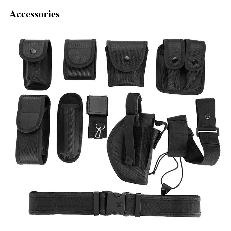 Tactical Security Duty Belts 10pcs/set Polices Guard Gun Holster Flashlight Pouch Utility Kit Belt Military Hunting Combat Belt