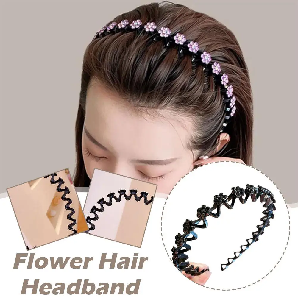 

Women's Bangs Wavy Hair Band Flower Diamond Invisible Non-slip Wave Hairband Bangs Holder Hair Accessories For Women Girls T8M2