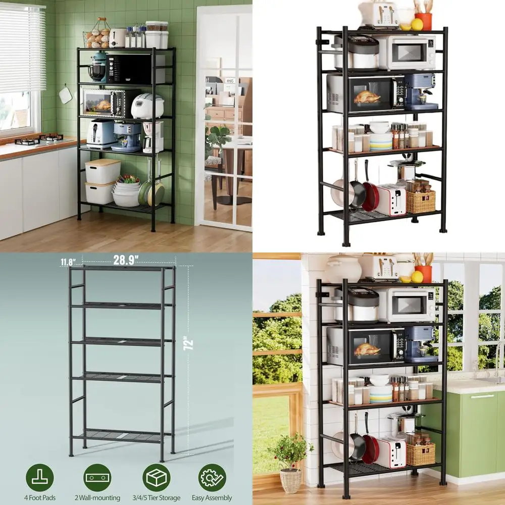 

Black 5-Tier Microwave Cart with Storage for Kitchen, Pantry, and Closet
