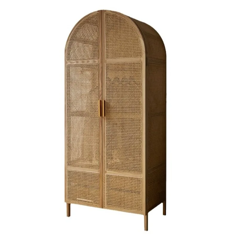 

Simple rattan art cabinet, modern simple solid wood frame wardrobe