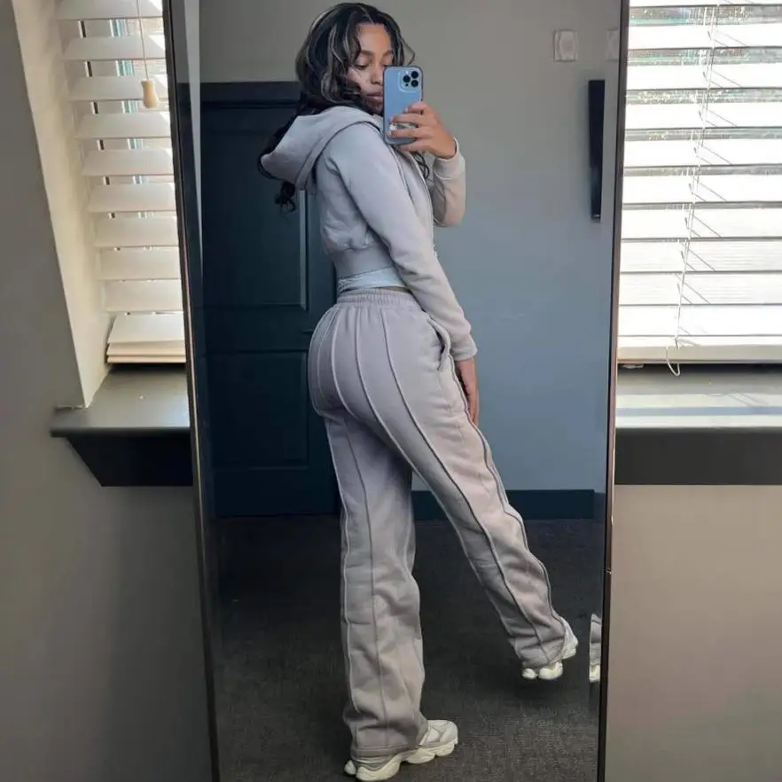 

Women's Zipper Hoodie Pants Set Long Sleeve Winter Fashion Three-Piece Suit European Style Student Uniform Work Uniform