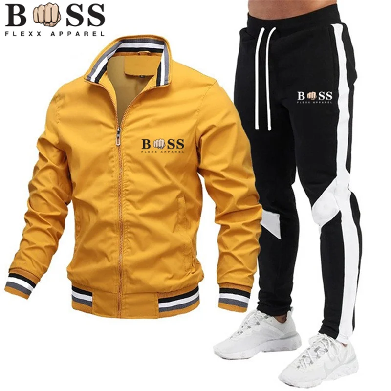 BSS Flexxx APPAREL-Conjunto de treino masculino, moletom e moletom, zíper, gola, terno esportivo, corrida, Fitness, 2021