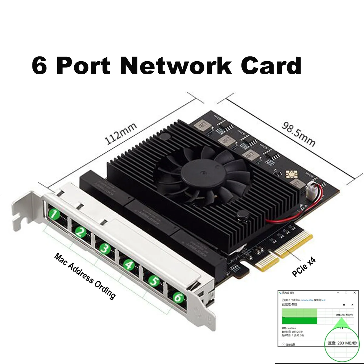 6 พอร์ต PCIe 2.5 การ์ดเครือข่าย Gigabit RJ45 2500Mbps NIC Realtek 8125B ชิปสําหรับ 2.5G Vision อุตสาหกรรมกล้องจับภาพ Nas