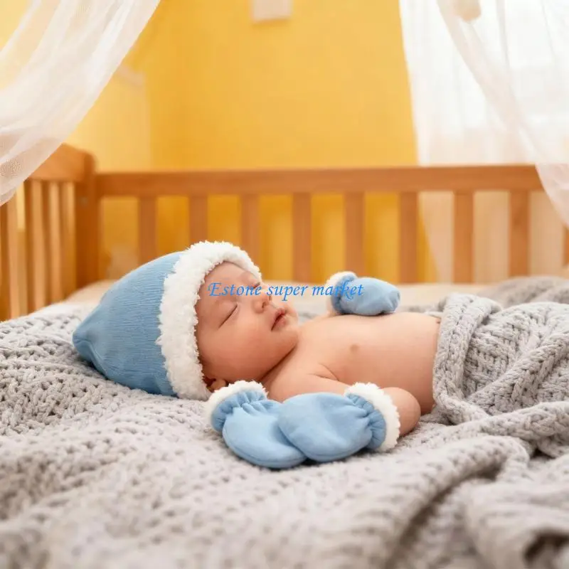 090B الوليد الرضع قبعة صغيرة وقفازات مطابقة مجموعة تنفس القطن البوليستر قبعة قفازات للدفء دون ارتفاع درجة الحرارة
