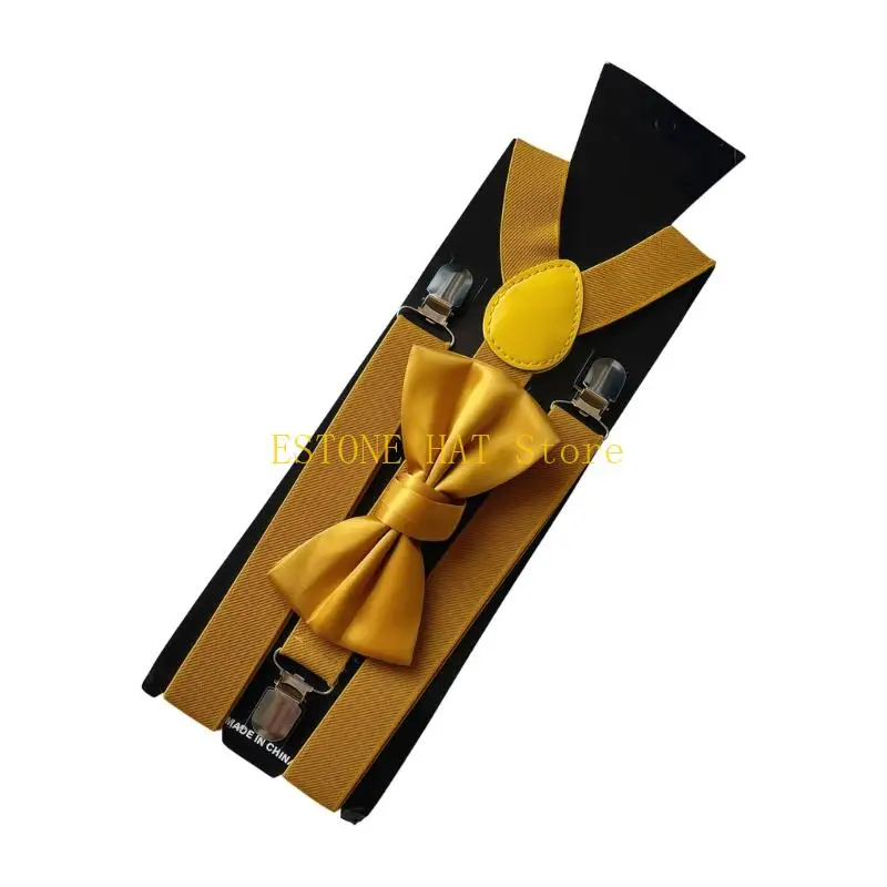 49mf-ユニセックスレトロボウタイサスペンダー耐久性のある弾性滑り止めクリップ-y-字型デザインユニバーサルフィットパンツ