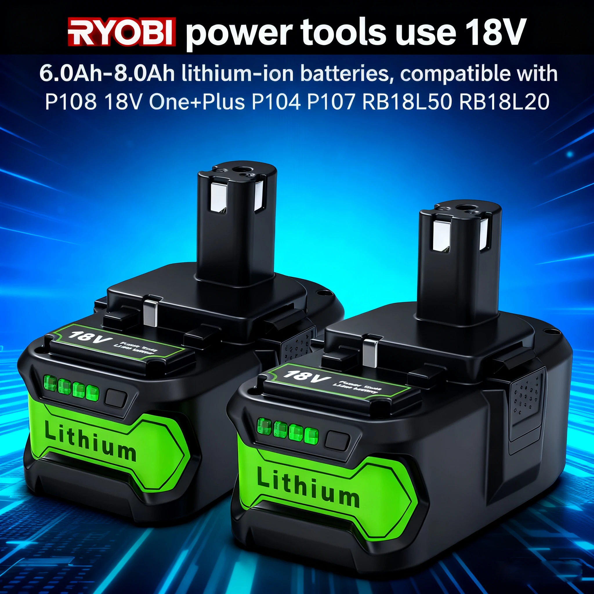 

6Ah Original 18V for Ryobi P108 Battery Replacement Li-ion BatteryP108 P102 P103 P104 P107 BPL1820 RB18L50 Power Tool Baterr