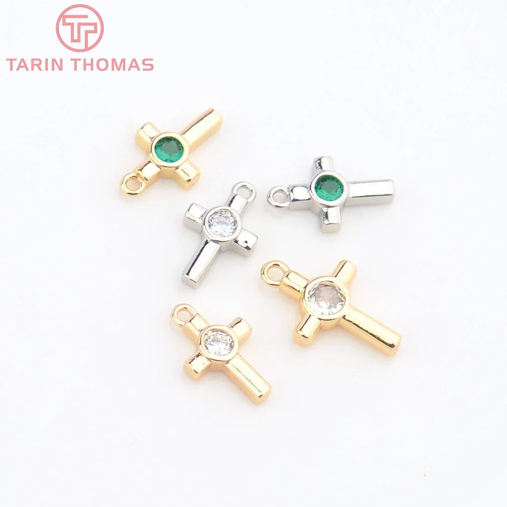 (4734) 10PCS 8x13MM 10x16MM 24K Gold Color Brass with Zircon Cross Pendants High Quality DIY Jewelry Making Findings Wholesale