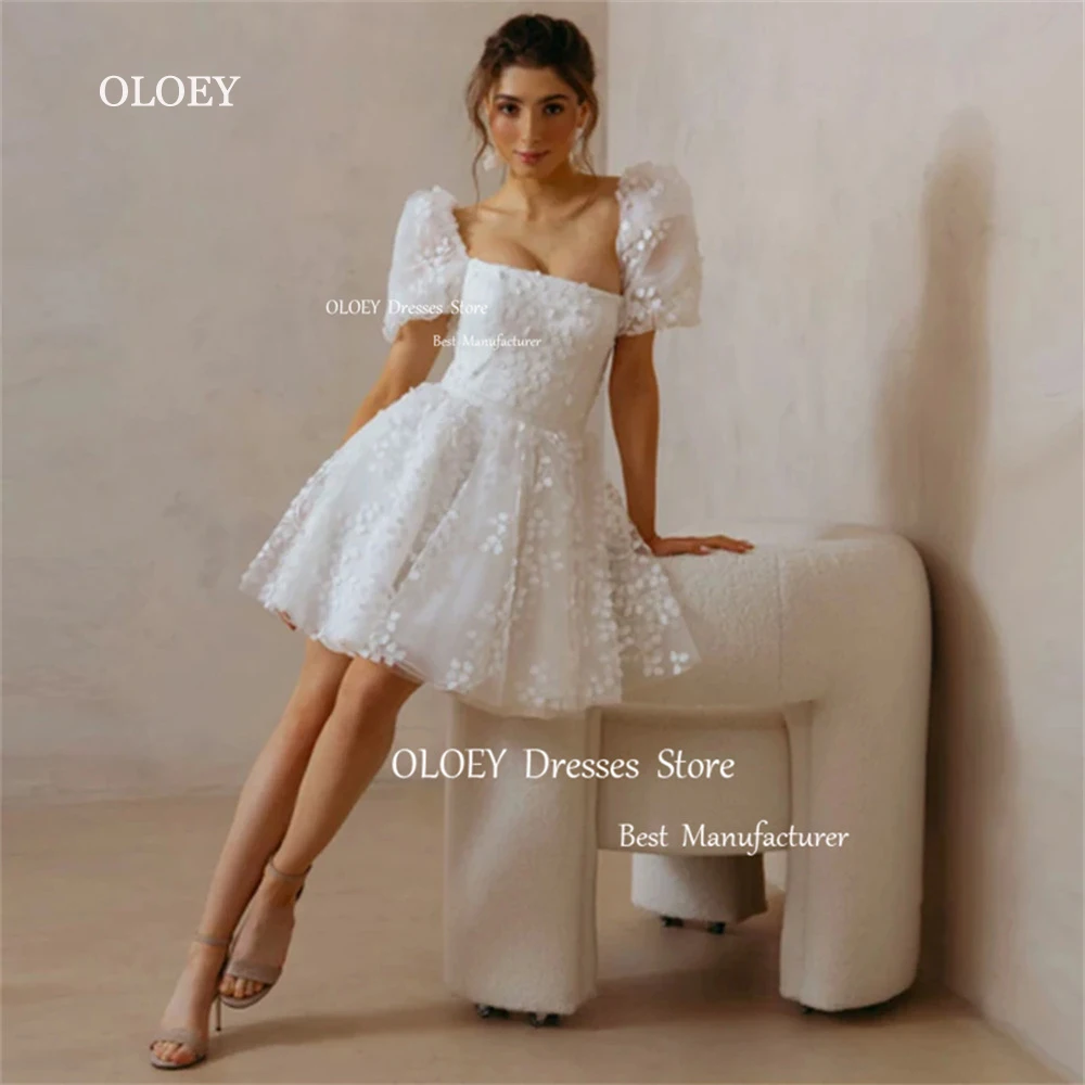 

OLOEY French Style Puff Sleeves Mini Wedding Dress Sweet Tutu Bridal Gown Bridesmaid Banquet Birthday Party Graduation Dresses