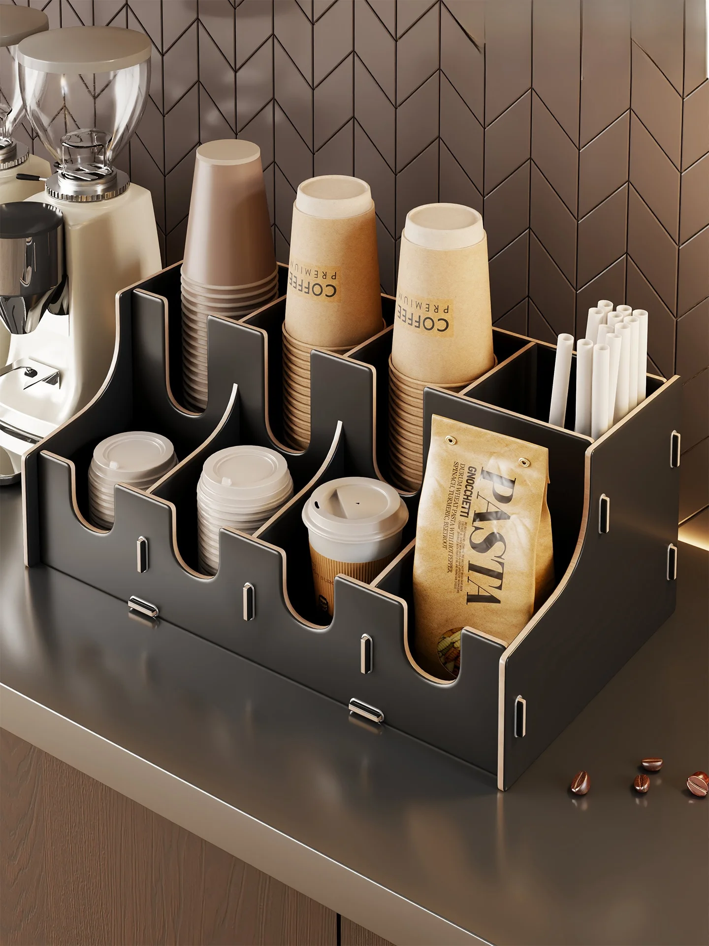 多機能カップホルダーデスクトップ高美的価値使い捨て紙カップ収納ラックバーカウンターストローオーガナイザー