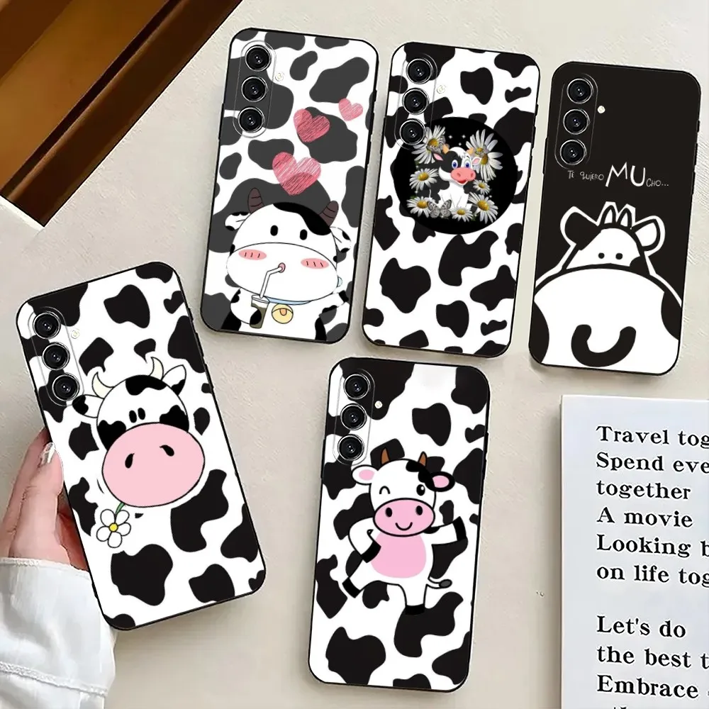 Dairy Cattle Cow Speckle Cute Cover  Phone Case For Samsung S24,21,22,23,30,Ultra,S20,Plus,Fe,Lite,Note,10,9,5G Black Soft Cover