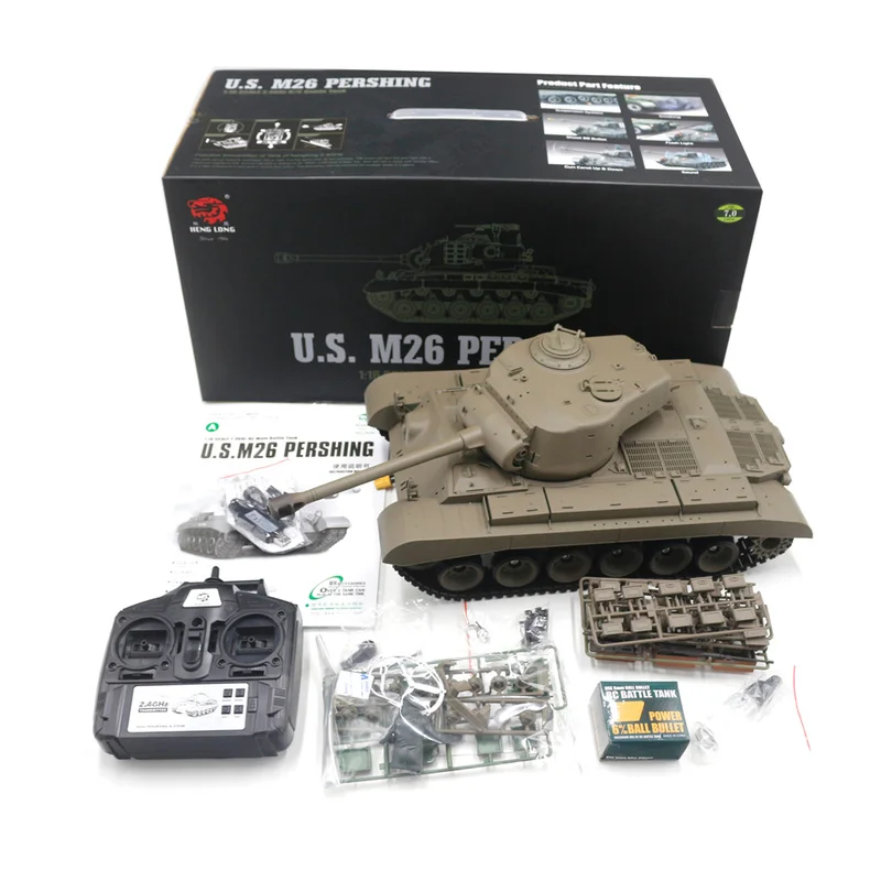 Henglong 1:16 3838-1 American M26 Pershing Heavy Tank Rc Model Metal Tank Simulation Model Remote Control Athletic Toys