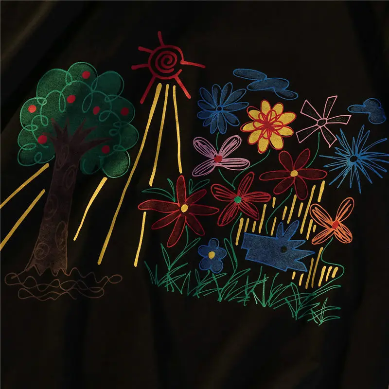 Camiseta de gran tamaño para mujer, ropa de calle con estampado de flores hermosas, Tops casuales de manga corta, camiseta negra para mujer, ropa Punk Y2k