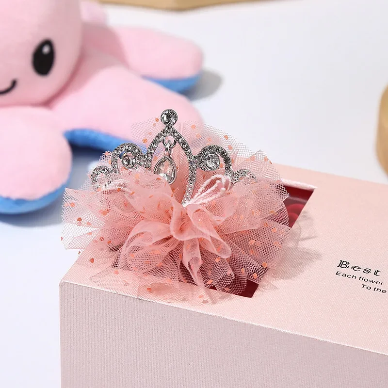 Children's Crown Barrettes Female Mesh Hairpin Girl Small Crown Word Clip Head Clip Rhinestone Temperament Does Not Hurt Hair